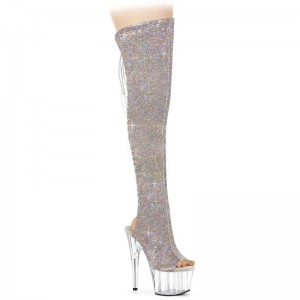 Pleaser Adore-3019C-RS AB Rhinestones Hoge Hakken Dames Zilver | BELGIE BEKUGXYC