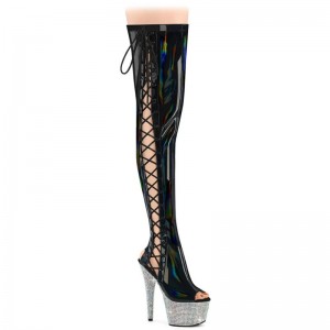 Pleaser Bejeweled-3052HG-7 Hologram Hoge Hakken Dames Zwart | BELGIE BEONPZGL