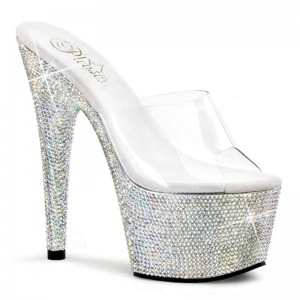 Pleaser Bejeweled-701DM Badslippers Plateauzool Dames Zilver | BELGIE BENTBXML