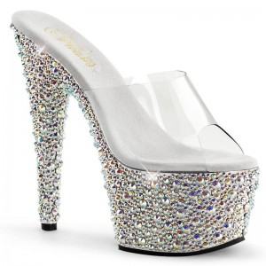 Pleaser Bejeweled-701MS Badslippers Plateauzool Dames Zilver | BELGIE BEXOQGRH