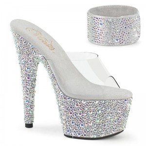 Pleaser Bejeweled-712MS Rhinestones Badslippers Plateauzool Dames Zilver | BELGIE BEWMIJDP