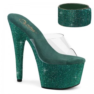 Pleaser Bejeweled-712RS Rhinestones Badslippers Plateauzool Dames Groen | BELGIE BEYFBKEO