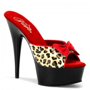 Pleaser Delight-601-6 Badslippers Plateauzool Dames Leopard Zwart | BELGIE BEVUMZHW