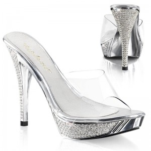 Pleaser Elegant-401 Badslippers Plateauzool Dames Zilver | BELGIE BESJYPIK