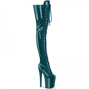 Pleaser Flamingo-3020GP Glitter Hoge Hakken Dames Turquoise | BELGIE BESXKRDO