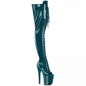 Pleaser Flamingo-3021GP Glitter Hoge Hakken Dames Turquoise | BELGIE BEBTJKRP