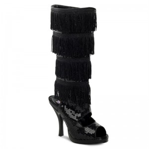 Pleaser Flapper-168 Knie Laarzen Dames Zwart | BELGIE BEWGAFEO