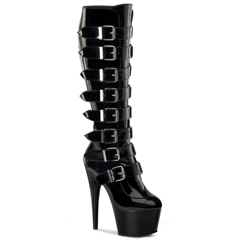 Pleaser Adore-2043 Knie Laarzen Dames Zwart | BELGIE BESIXFOB