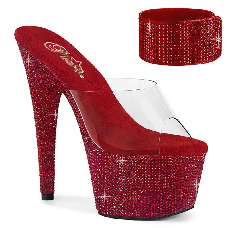 Pleaser Bejeweled-712RS Badslippers Plateauzool Dames Rood | BELGIE BECNVXOS