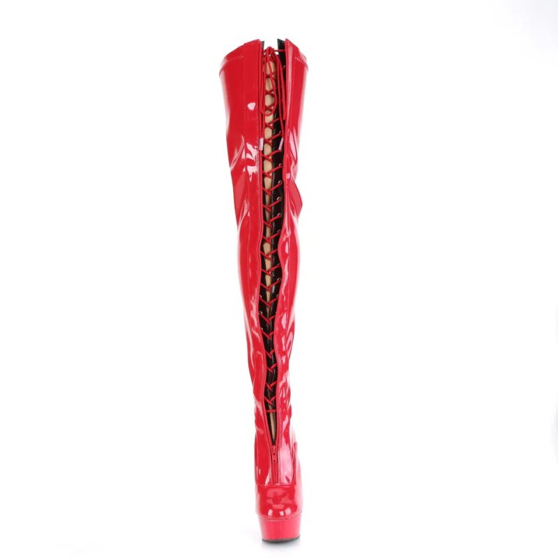 Pleaser Delight-3027 Hoge Hakken Dames Zwart Rood | BELGIE BEBFJWMO