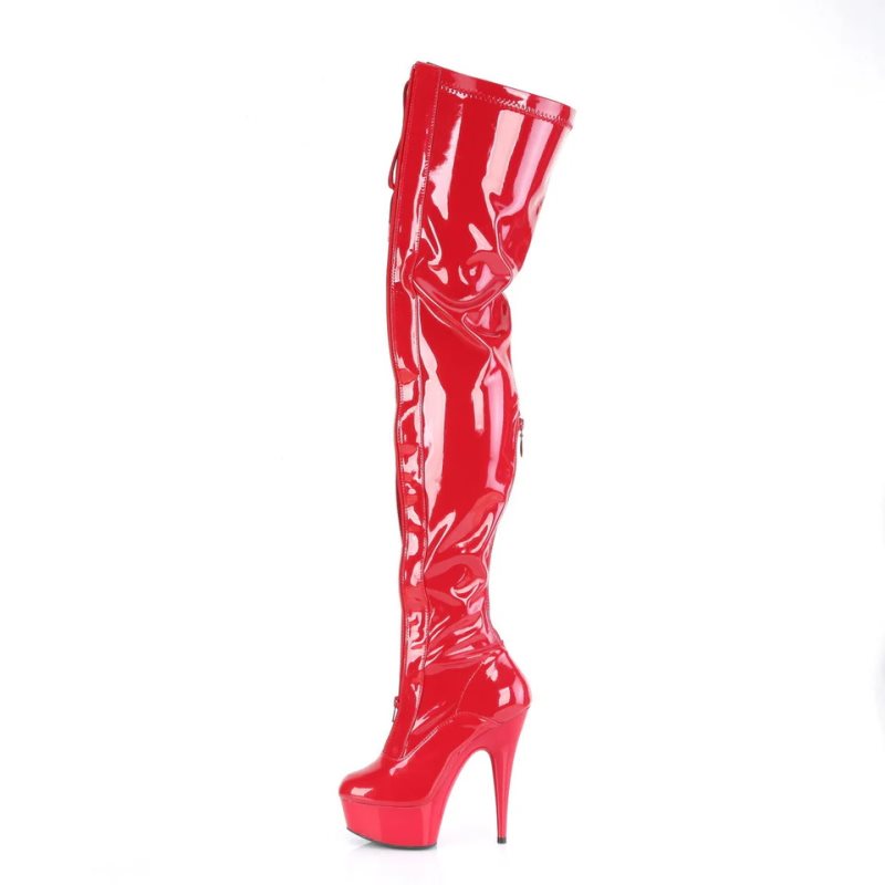 Pleaser Delight-3027 Hoge Hakken Dames Zwart Rood | BELGIE BEBFJWMO