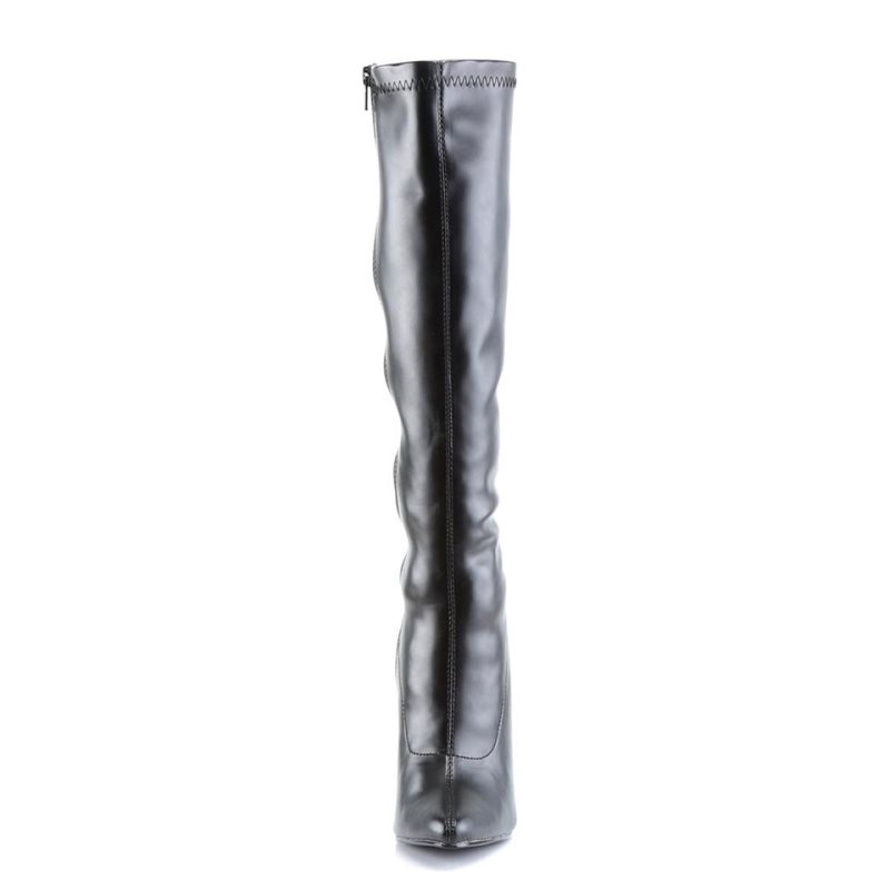 Pleaser Domina-2000 Vegan Leather Knie Laarzen Dames Zwart | BELGIE BEFWEITQ