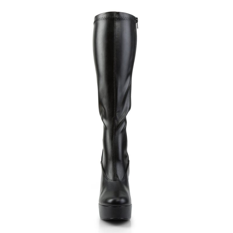 Pleaser Electra-2000Z Vegan Leather Knie Laarzen Dames Zwart | BELGIE BEFOPARM