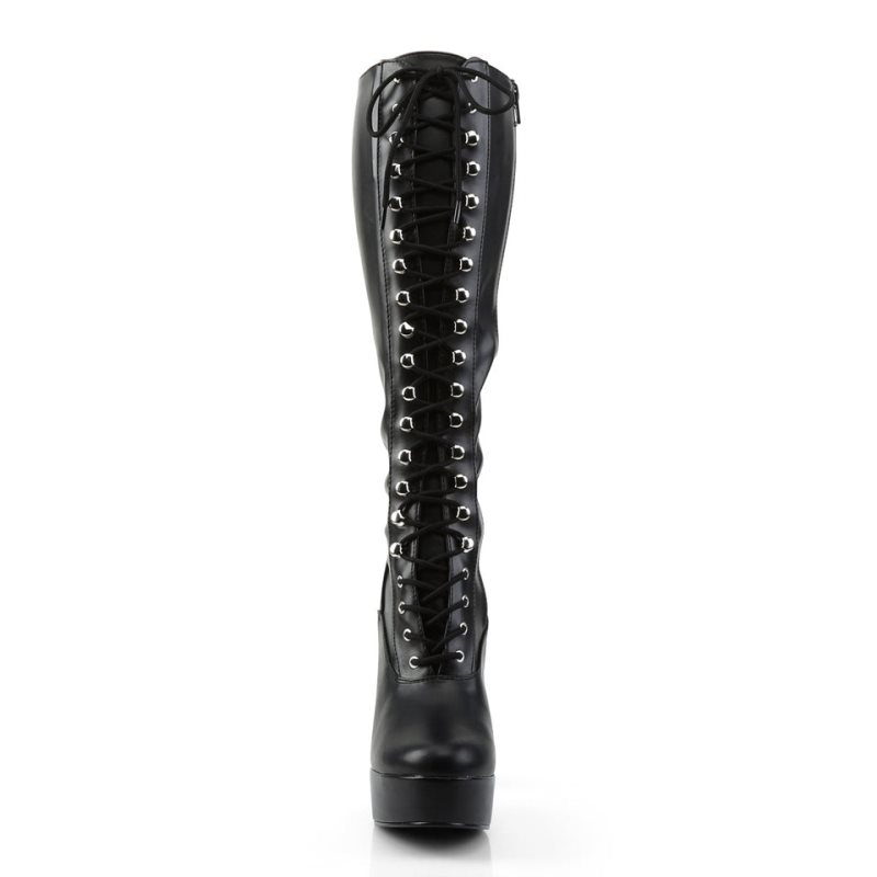 Pleaser Electra-2023 Vegan Leather Knie Laarzen Dames Zwart | BELGIE BEJUDHPQ