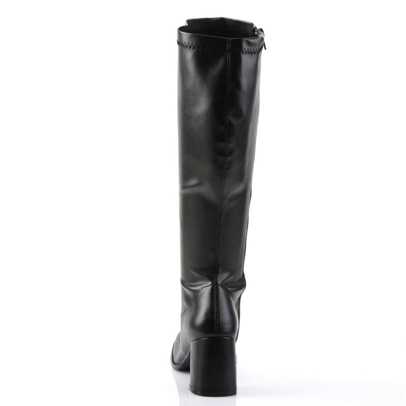 Pleaser Gogo-300WC Vegan Leather Knie Laarzen Dames Zwart | BELGIE BEFUOIKJ