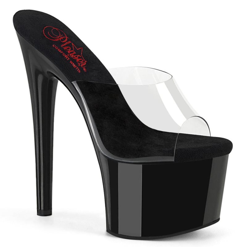 Pleaser Passion-701 Badslippers Plateauzool Dames Zwart | BELGIE BESLQYNA