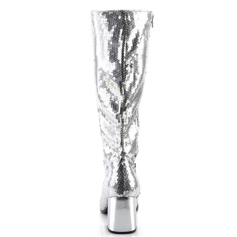 Pleaser Spectacul-300SQ Knie Laarzen Dames Zilver | BELGIE BEHTUYCL