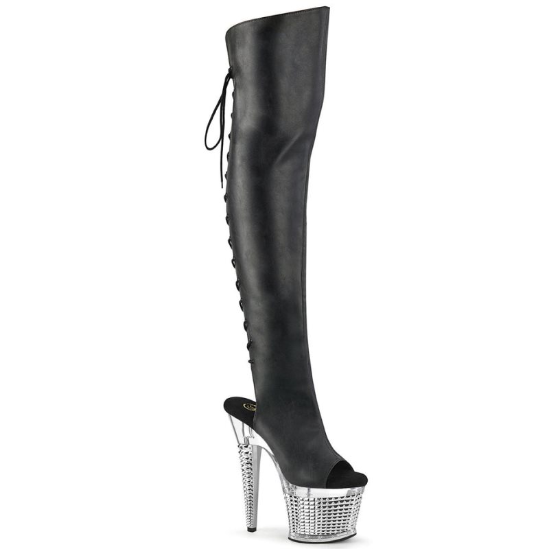 Pleaser Spectator-3019 Faxur Leather Hoge Hakken Dames Zwart | BELGIE BEVKDURI