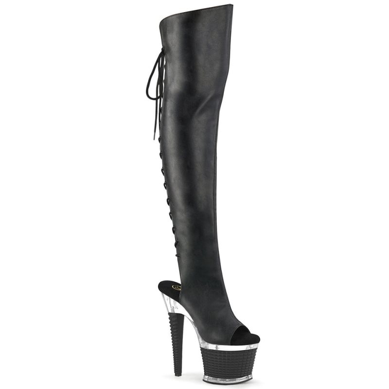 Pleaser Spectator-3019 Vegan Leather Hoge Hakken Dames Zwart | BELGIE BEIDJYCQ